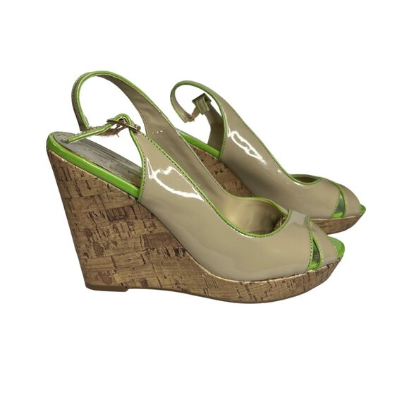 Tommy Hilfiger Wedge Sandals Shoes Womens Size 8 M Tan Green Cork - Picture 1 of 15